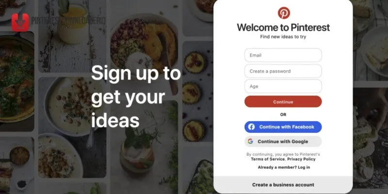 Hướng dẫn đăng ký Pinterest bằng email
